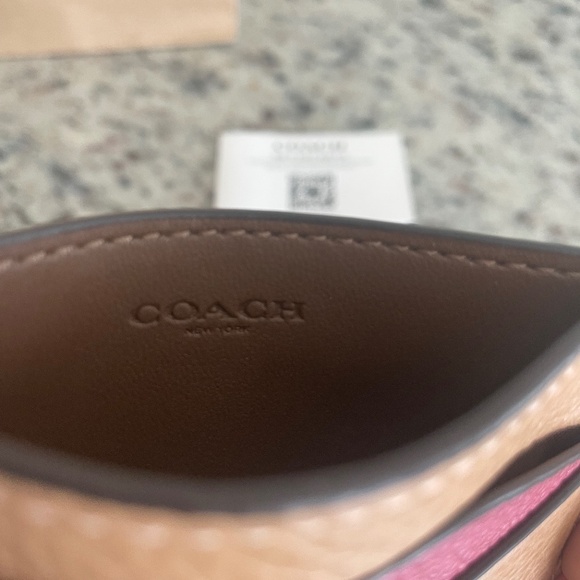 COACH Lip ID Card Tan/Pink Leather Card Case - Picture 3 of 10